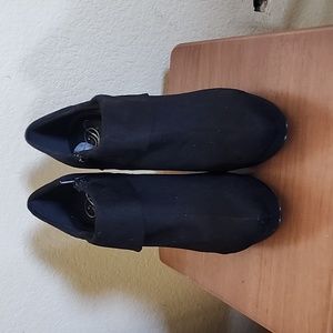 Black suede platform heels